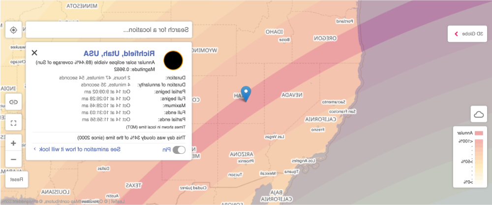 Annualar eclipse path over the United States